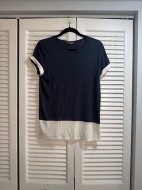 Vince Navy and White Short Sleeve Colorblock Tee
